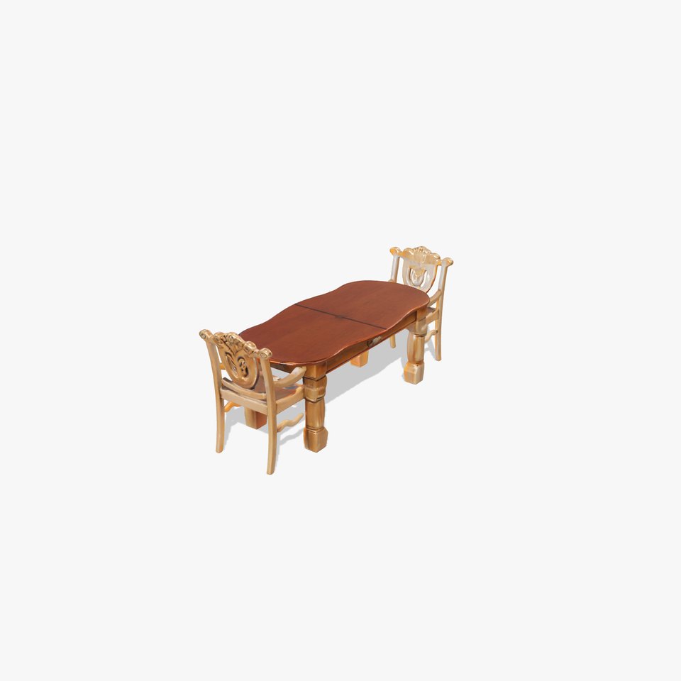 Rustic Wooden Dining Set with Carved Details model pack